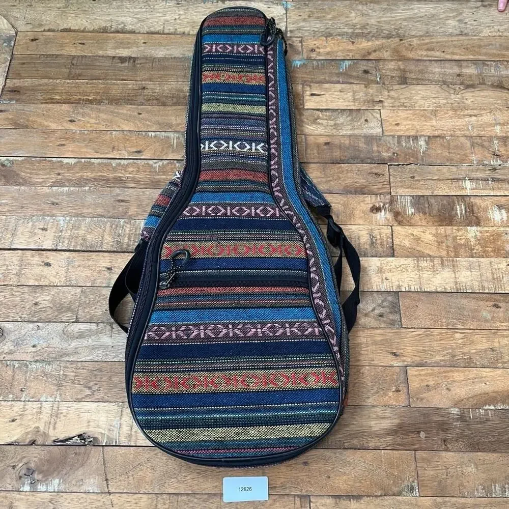Boho Woven Striped Ukulele Backpack Padded Soft Case 25.75 in Multi-Color